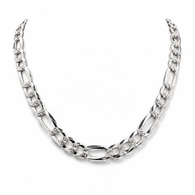 Cadena Fígaro diamantada Largo 28" Ancho 8mm PLATA .925