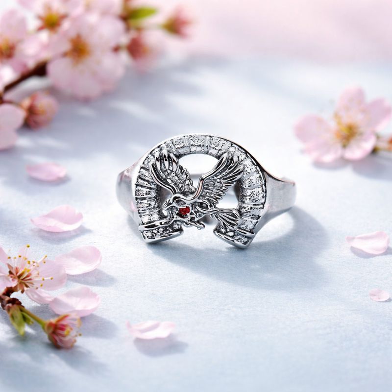 ANILLO CABALLERO HERRADURA CON AGUILA MEDIDA #10 PLATA .925