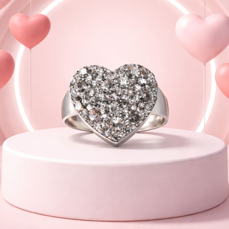 ANILLO CORAZON MULTIPIEDRA  VARIAS MEDIDAS PLATA .925