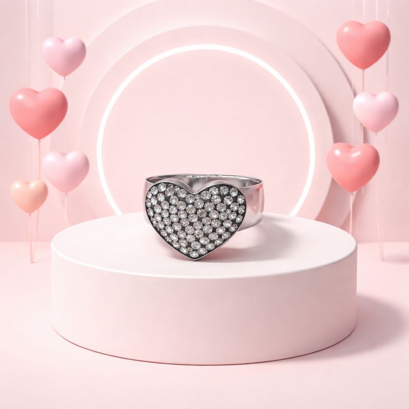 ANILLO CORAZON MULTIPIEDRA SW  COLOR PLATA VARIAS MEDIDAS PLATA .925