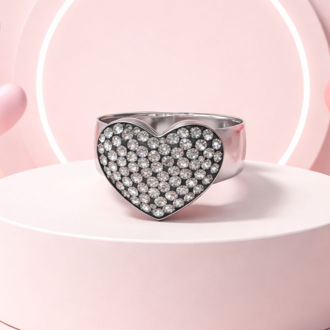 ANILLO CORAZON MULTIPIEDRA SW  COLOR PLATA VARIAS MEDIDAS PLATA .925