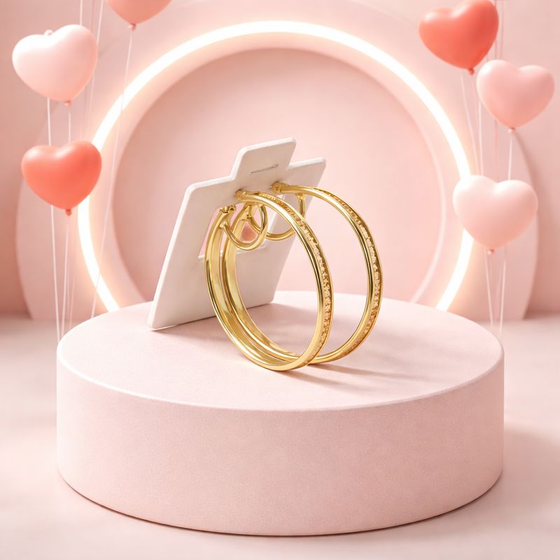 ARRACADA CON CZ TIPO BAGUETTE 3.5 CM ORO 14K