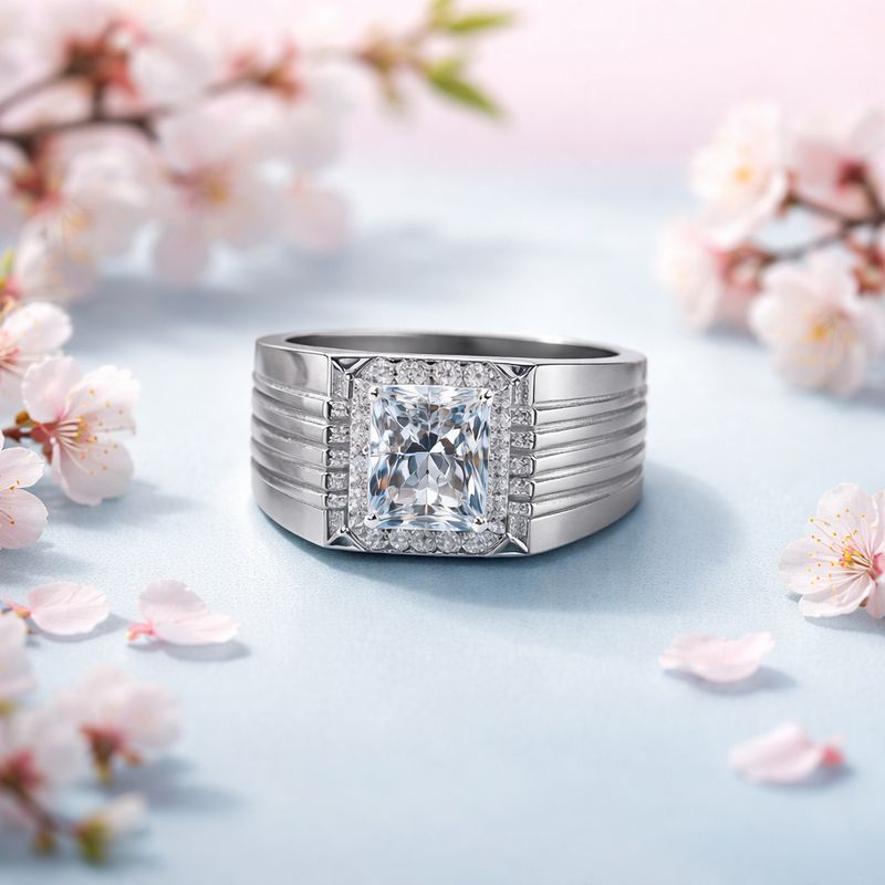 ANILLO CABALLERO CZ CUADRO VARIAS MEDIDAS PLATA .925
