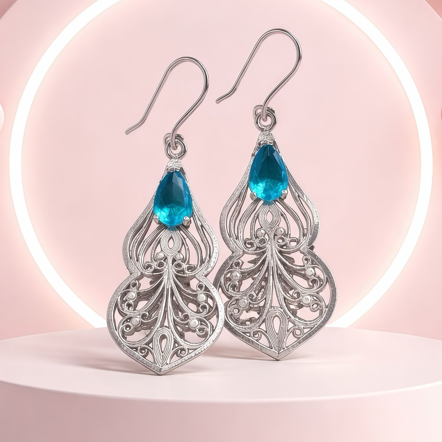 ARETE LARGO CZ AZUL 5 CM PLATA .925