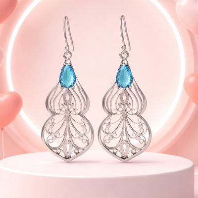 ARETE LARGO CZ AZUL 5 CM PLATA .925