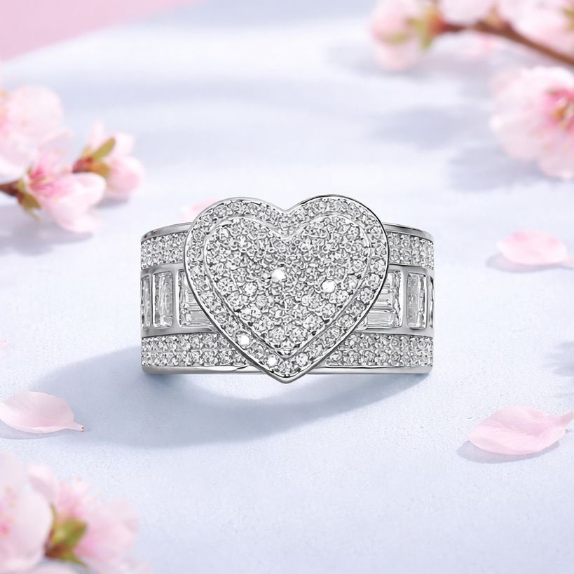 ANILLO CORAZON CZ Y BAGGUET VARIAS MEDIDAS  PLATA .925