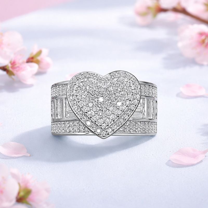 ANILLO CORAZON CZ Y BAGGUET VARIAS MEDIDAS  PLATA .925