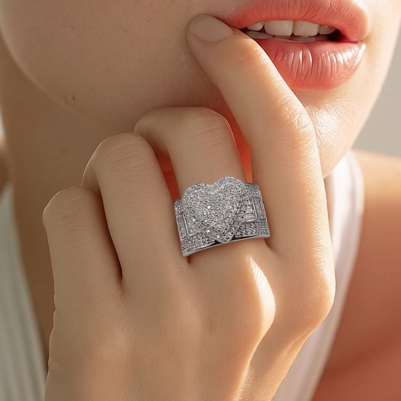 ANILLO CORAZON CZ Y BAGGUET VARIAS MEDIDAS  PLATA .925