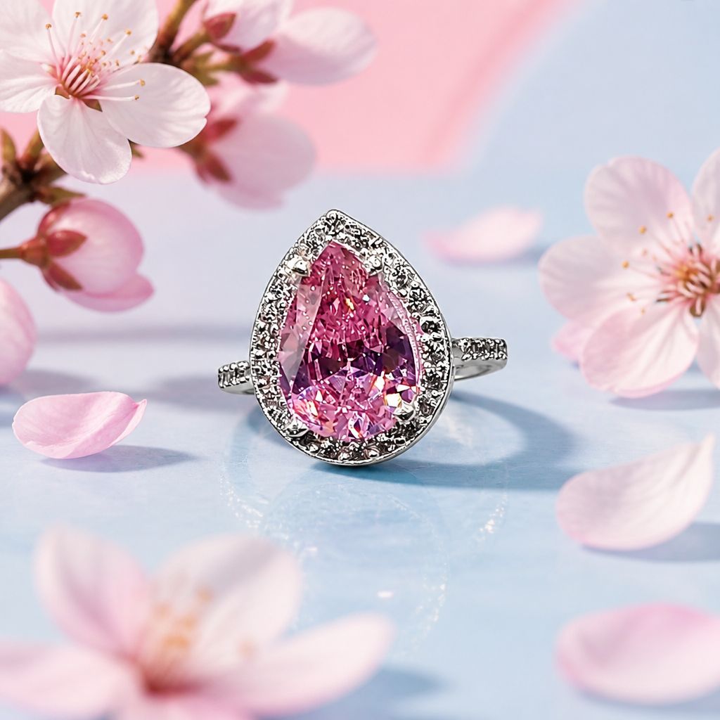 ANILLO GOTA CZ ROSA VARIAS MEDIDAS  PLATA .925