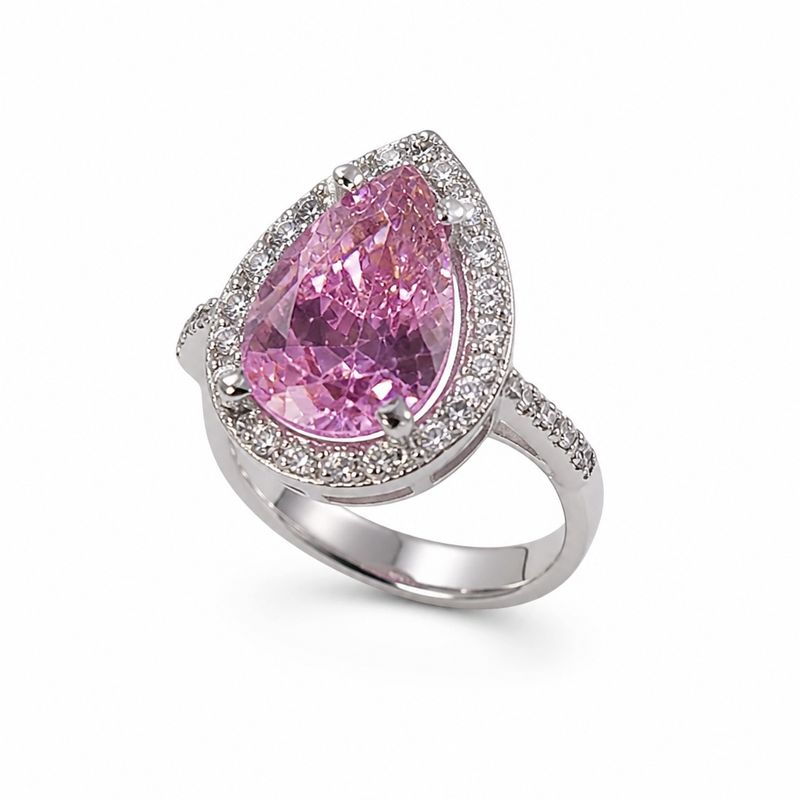 ANILLO GOTA CZ ROSA VARIAS MEDIDAS  PLATA .925