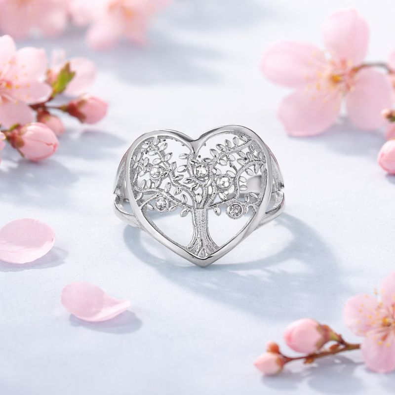 ANILLO CORAZON CON ARBOL MEDIDA #5.5 PLATA .925