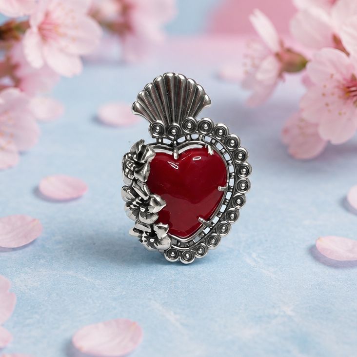 Anillo Corazon de Jesus Ajustable  Plata .925 Mexicana