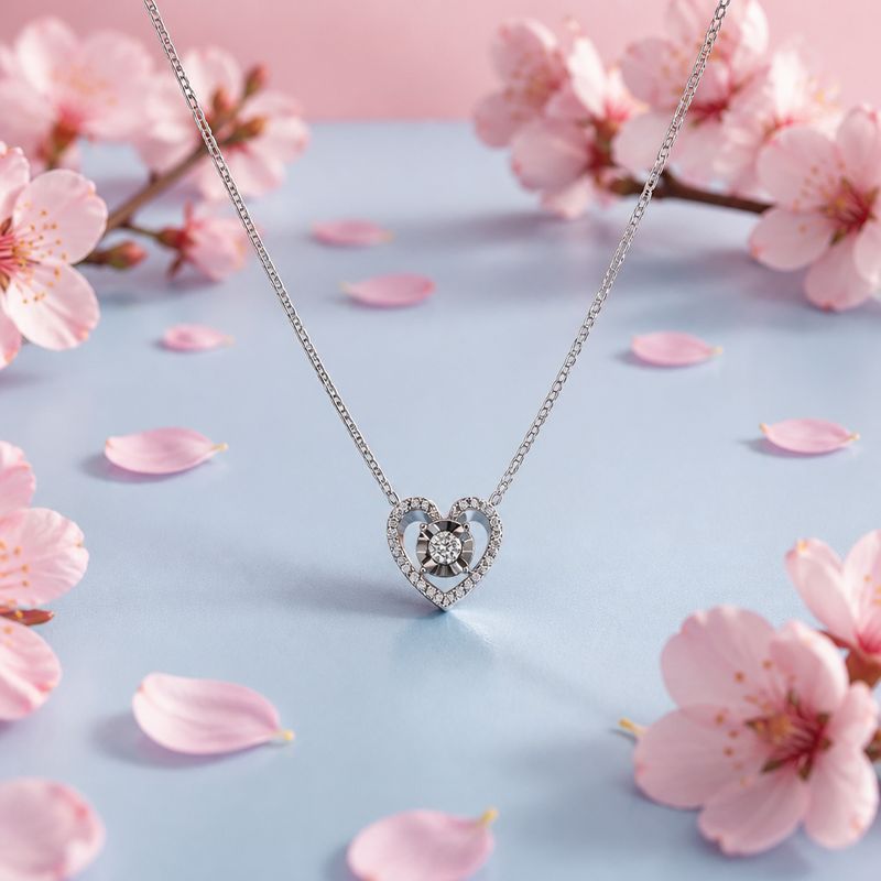 GARGANTILLA CORAZON CON CZ 16" AJUSTABLE PLATA .925