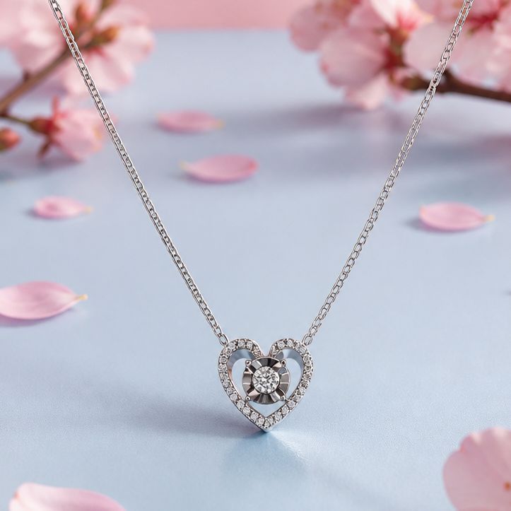 GARGANTILLA CORAZON CON CZ 16" AJUSTABLE PLATA .925