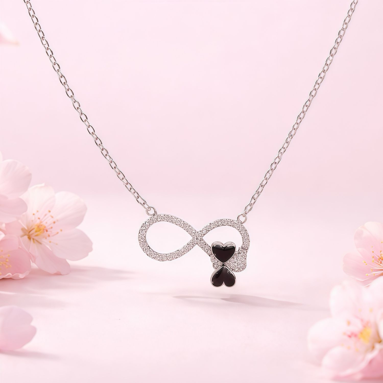 GARGANTILLA INFINITO CON CORAZONES 16" AJUSTABLE  PLATA .925