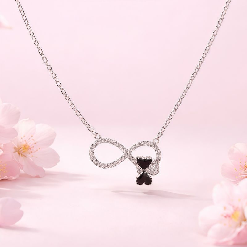 GARGANTILLA INFINITO CON CORAZONES 16" AJUSTABLE  PLATA .925