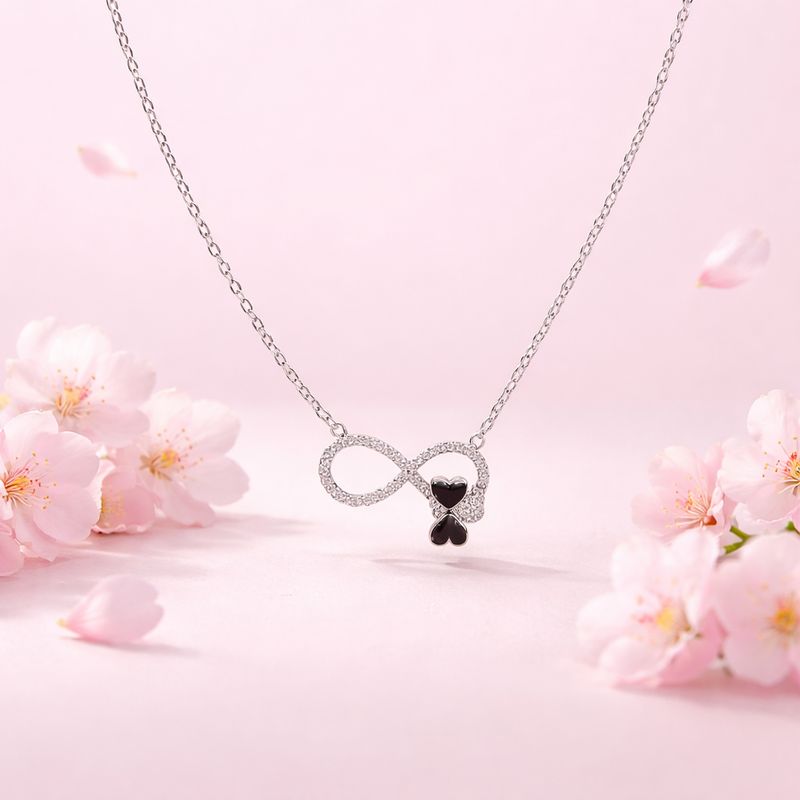 GARGANTILLA INFINITO CON CORAZONES 16" AJUSTABLE  PLATA .925