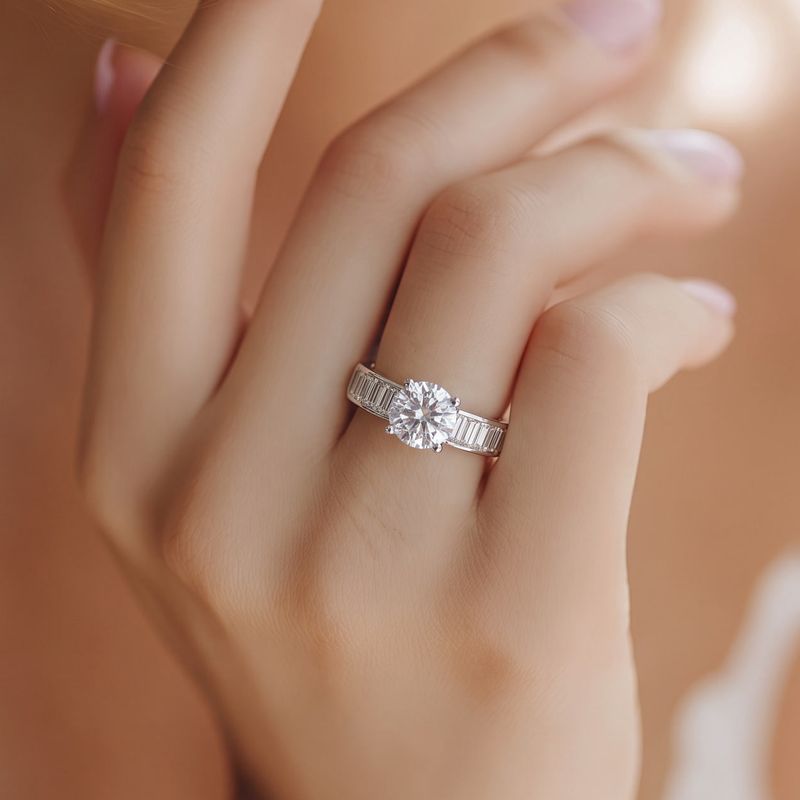 ANILLO FANCY SOLITARIO CON BAGUETT VARIAS MEDIDAS PLATA .925