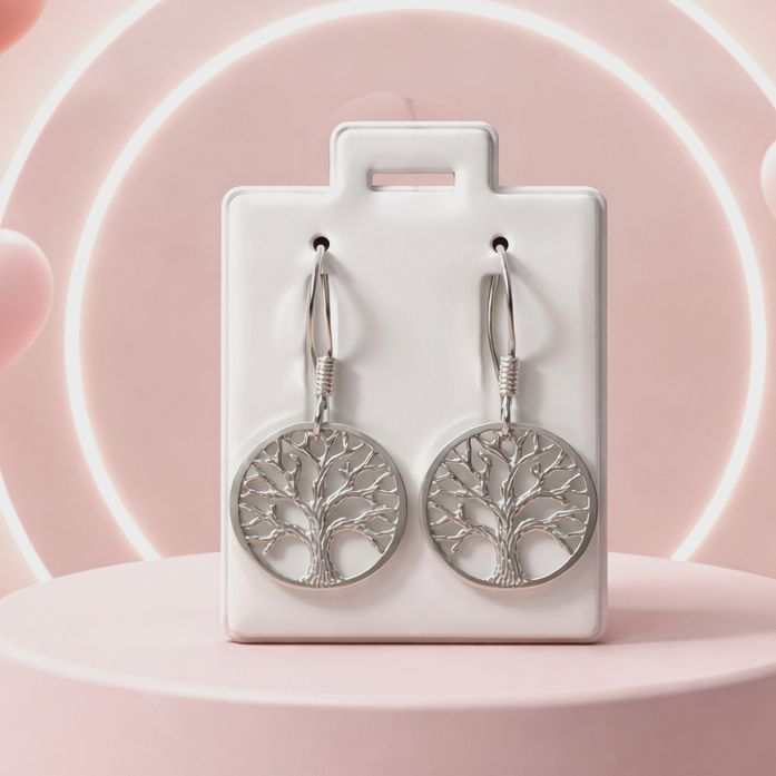 ARETE ARBOL DE LA VIDA 2.6 CM LARGO  PLATA .925