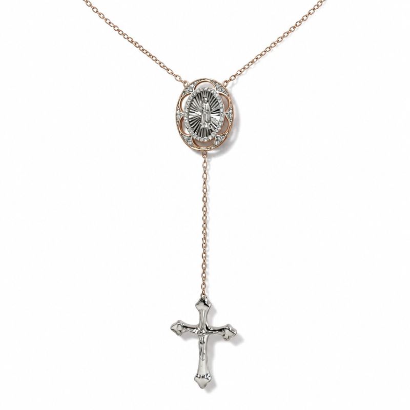 COLLAR 22 " VIRGEN  DE GPE Y CRUCIFIJO CON RODIO  PLATA .925
