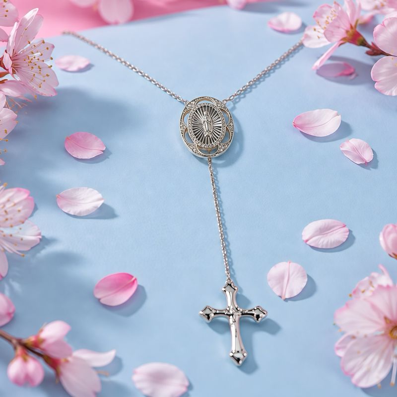 COLLAR 22 " VIRGEN  DE GPE Y CRUCIFIJO CON RODIO  PLATA .925