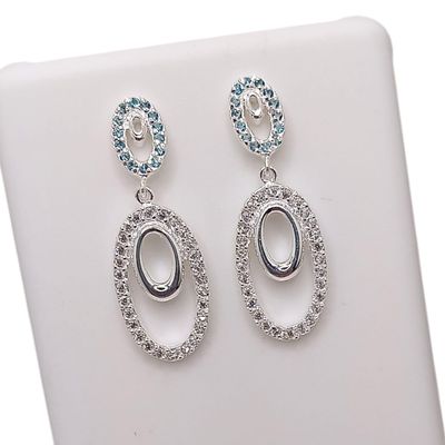 ARETE LARGO 3.5 CM CZ AZUL Y BCA PLATA .925