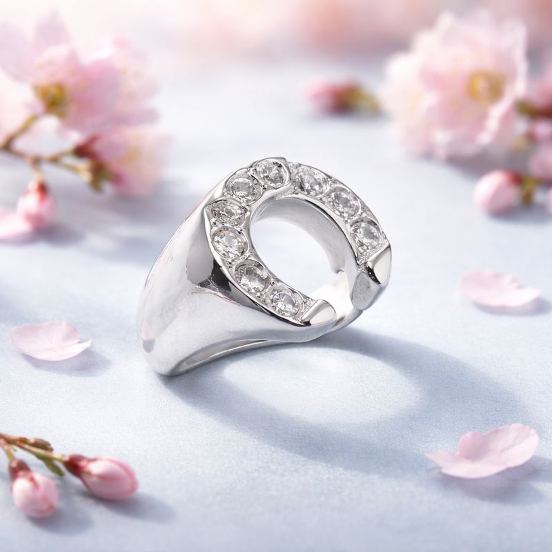 ANILLO CABALLERO HERRADURA CON CZ BLANCAS, VARIAS MEDIDAS PLATA .925