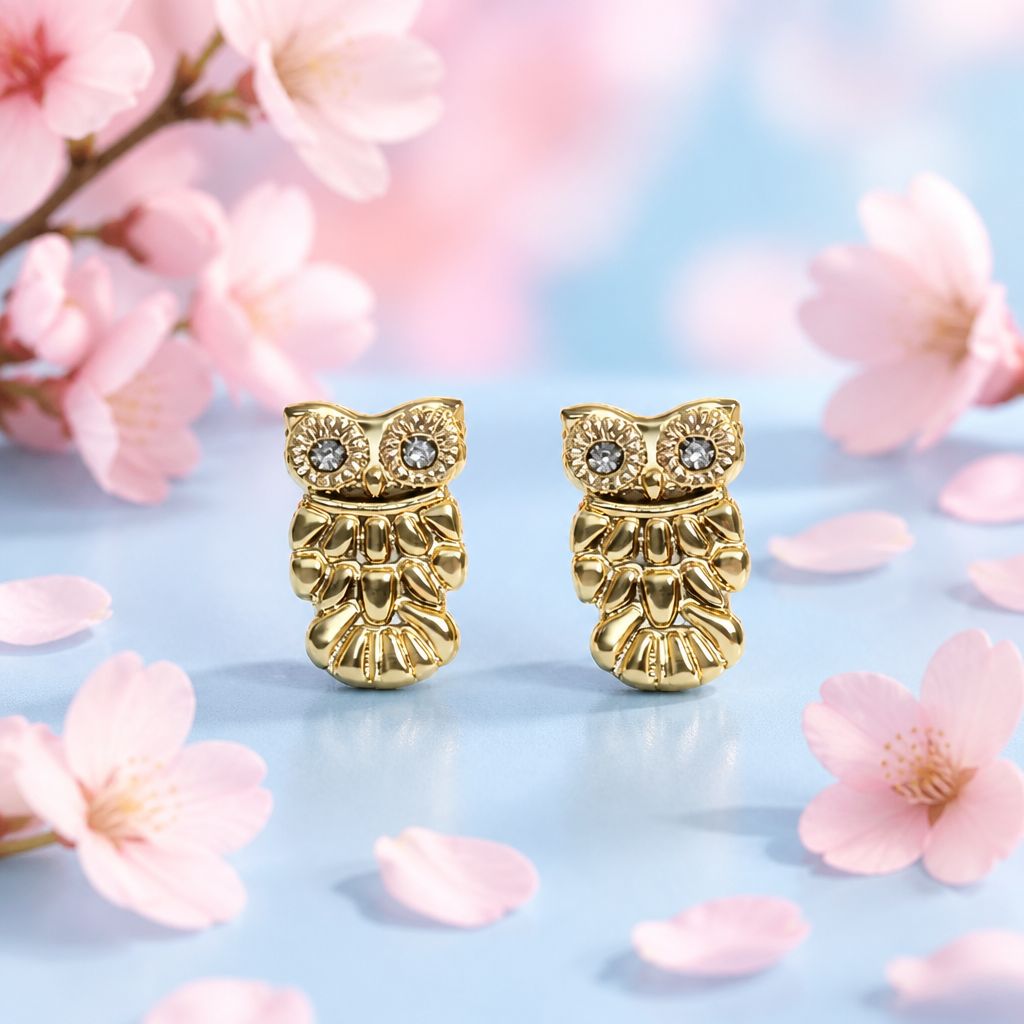 BIG OWL STUD BALL PIN 14K GOLD