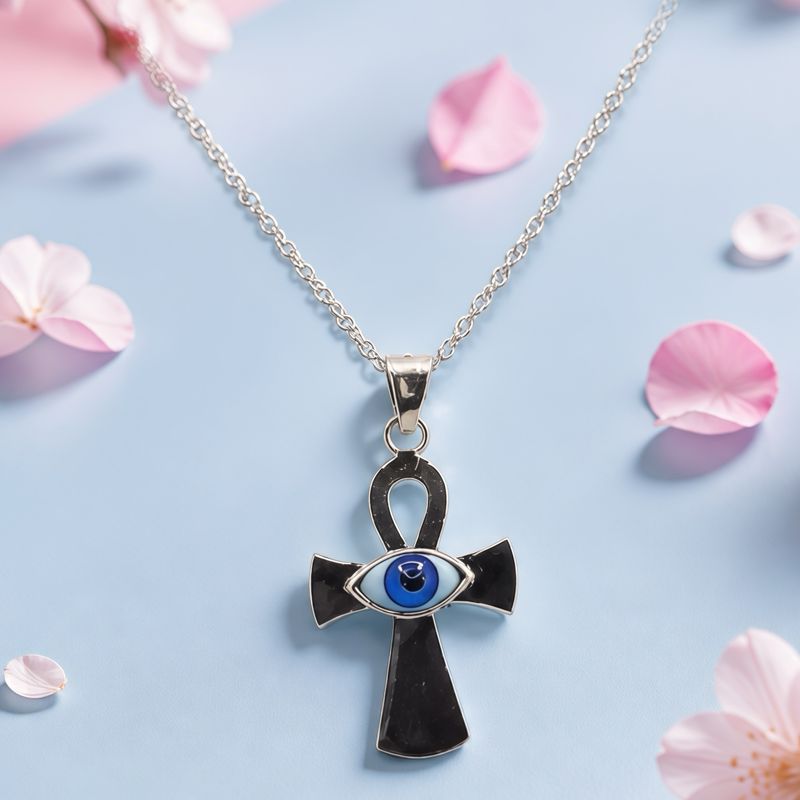 GARGANTILLA 18" CRUZ CON OJITO 3.5 CM PLATA .925