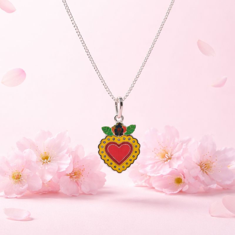 GARGANTILLA 18"  CORAZON ESMALTADO PLATA .925