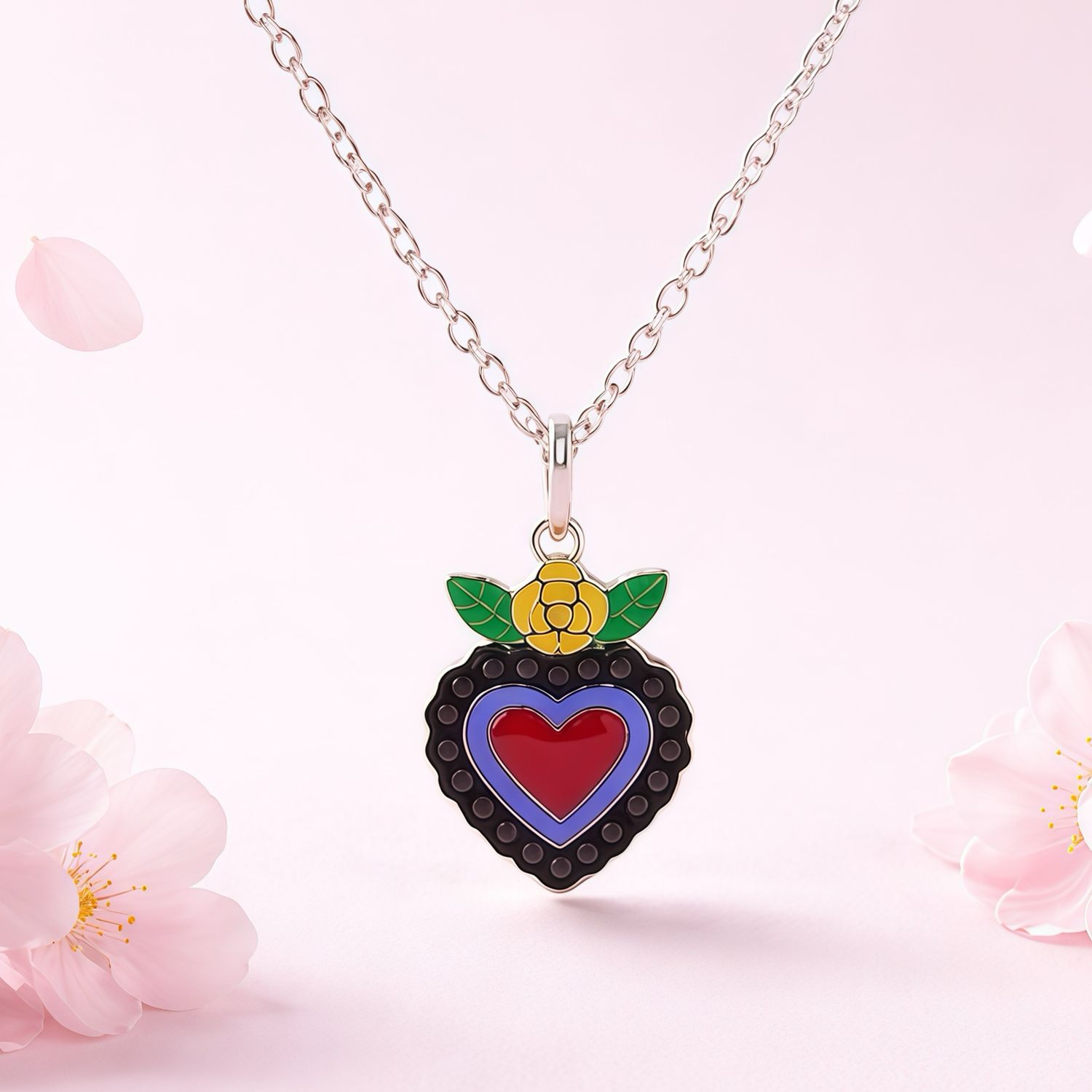 GARGANTILLA 17" CORAZON ESMALTADO PLATA .925