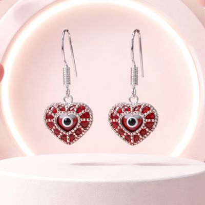 ARETE CORAZON CON OJITO 3.3 CM LARGO PLATA .925