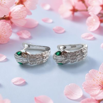ARETE VIBORA FANCY OJITO VERDE PLATA .925