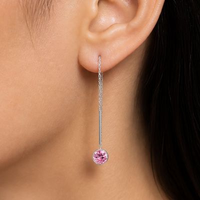 Arete Largo Viol. Rosa Plata 925 Thailandesa