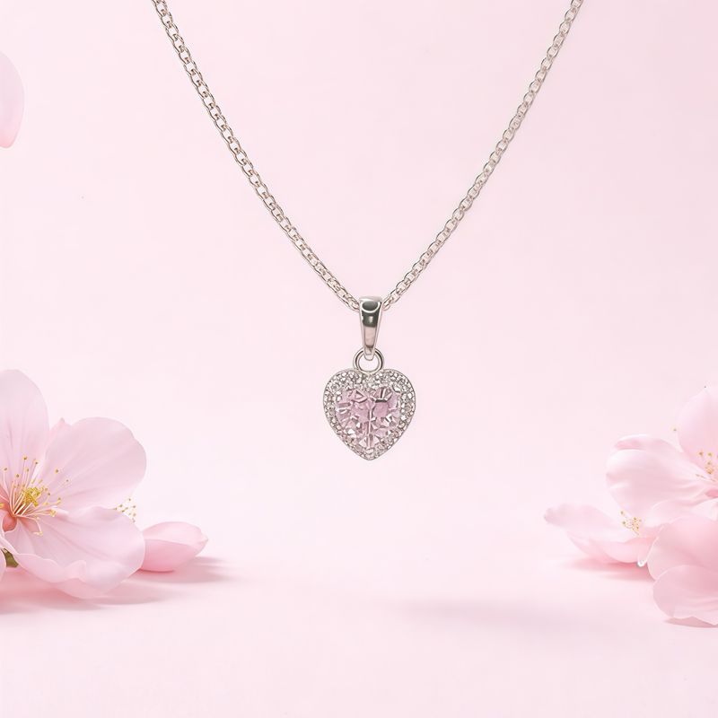 GARGANTILLA 16" CORAZON CZ ROSA PLATA .925