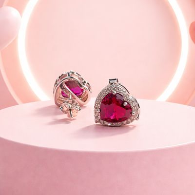 ARETE CORAZON CZ ROJA 1.2 CM BROCHE MARIPOSA PLATAS .925