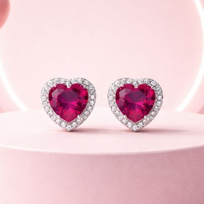 ARETE CORAZON CZ ROJA 1.2 CM BROCHE MARIPOSA PLATAS .925