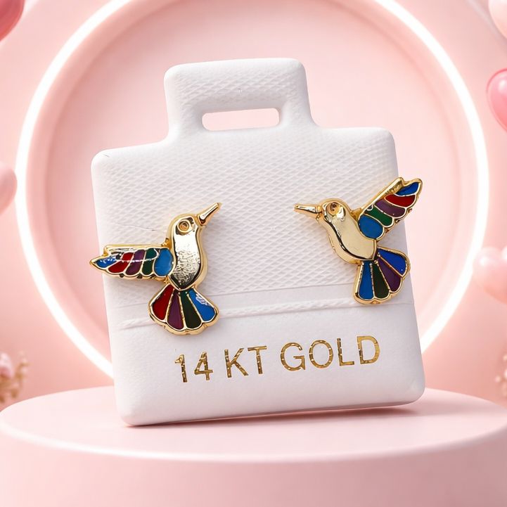 RAINBOW HUMMINGBIRD STUDS 14K GOLD
