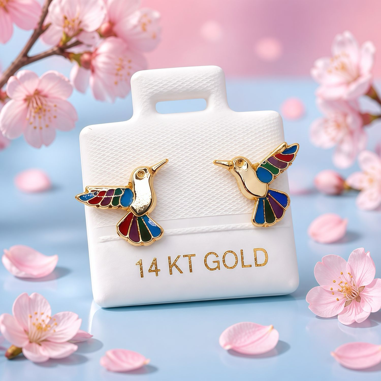 RAINBOW HUMMINGBIRD STUDS 14K GOLD