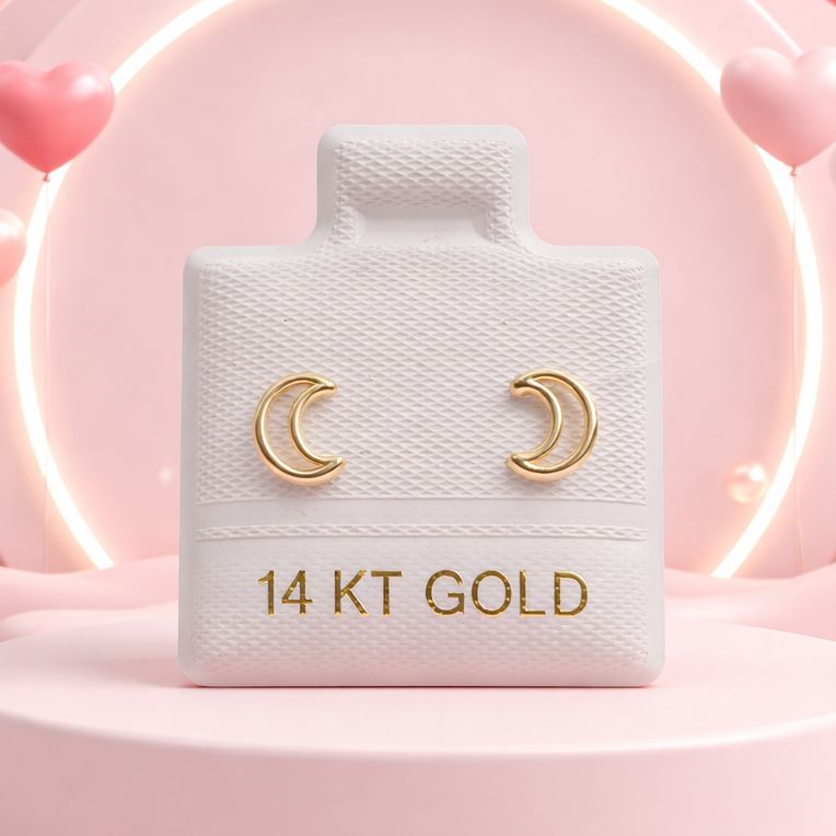 EARRING MOON SILHOUETTE BALL CLASP 14K GOLD