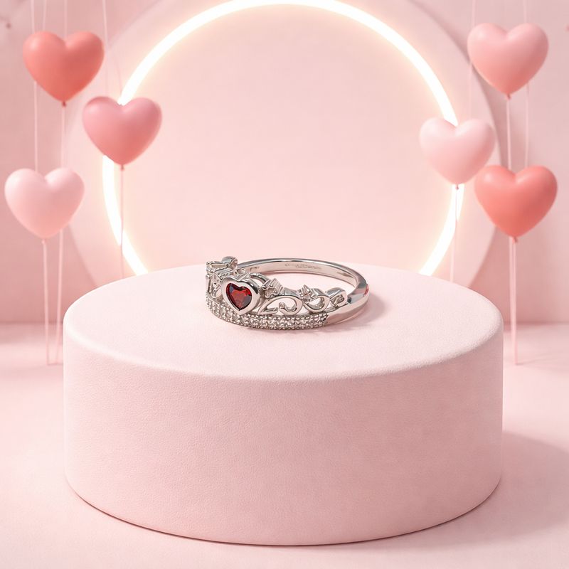 ANILLO CORONA CZ ROJA VARIAS MEDIDAS PLATA .925