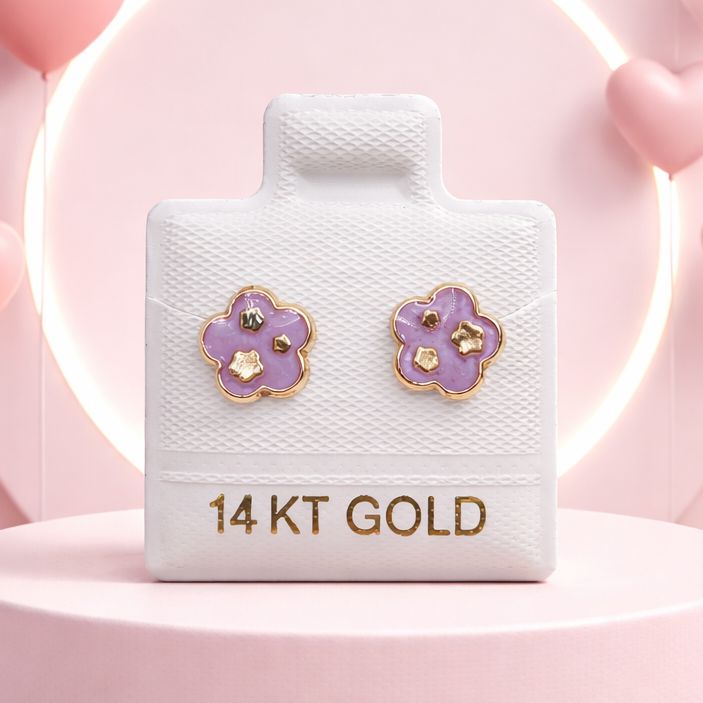 TRIPLE LILAC FLOWER STUDS 14K GOLD