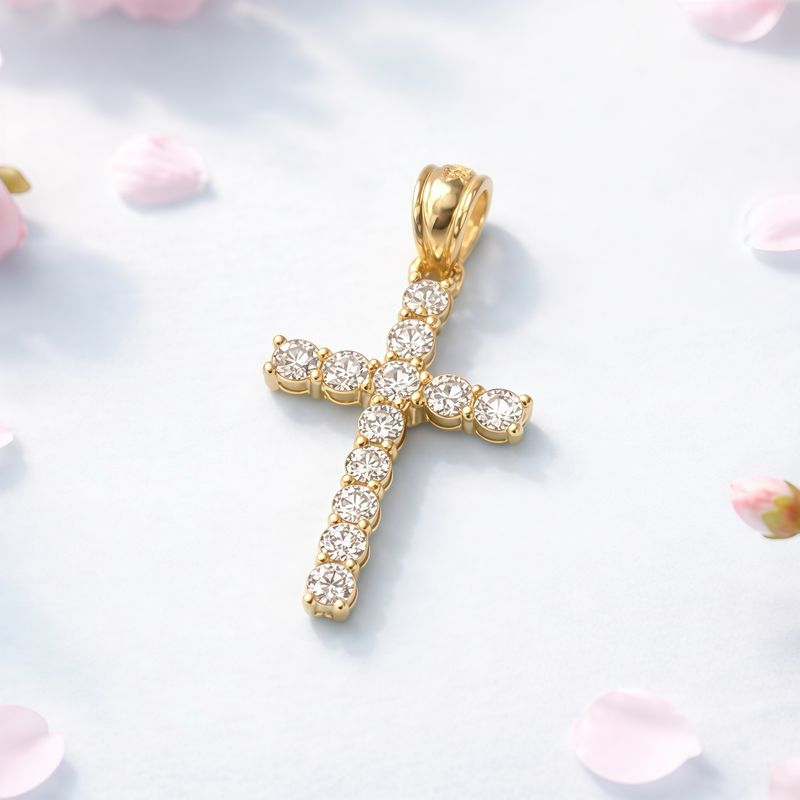 DIJE CRUZ CON CZ 2 CM LARGO TOTAL CON ASA ORO 14K