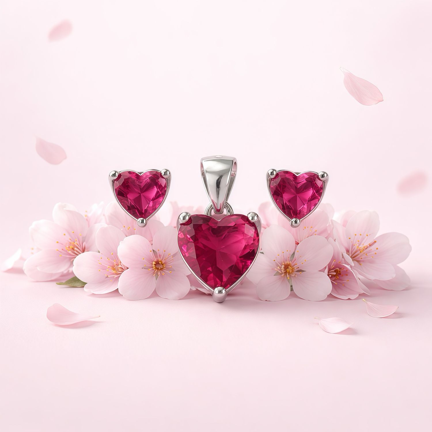 Set corazones Rojos premium Plata Italiana 925 