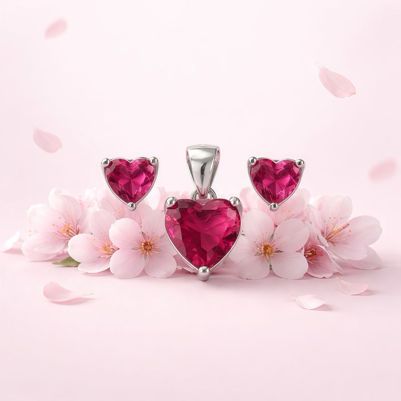 Set corazones Rojos premium Plata Italiana 925 