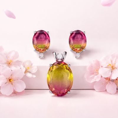 Set tornasol Rosado Premium Plata Italia 925 