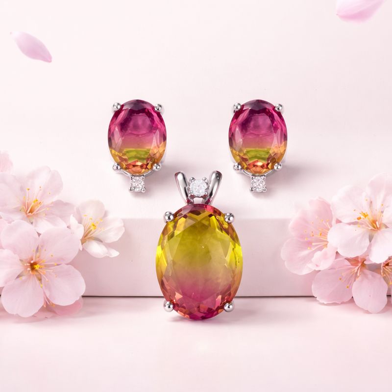 Set tornasol Rosado Premium Plata Italia 925 