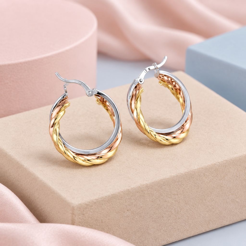 Arracada Fancy tres colores Plata 925 italiana