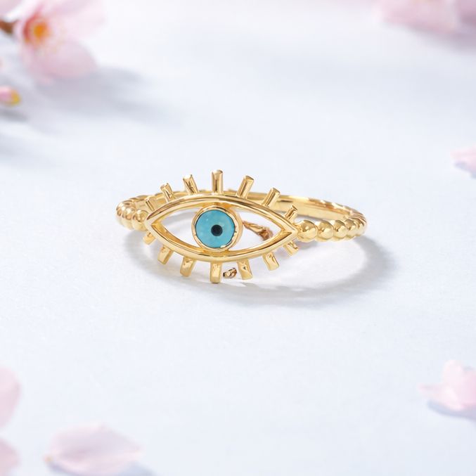 ANILLO OJITO AZUL  CLEO, # 6.5, ORO 14K