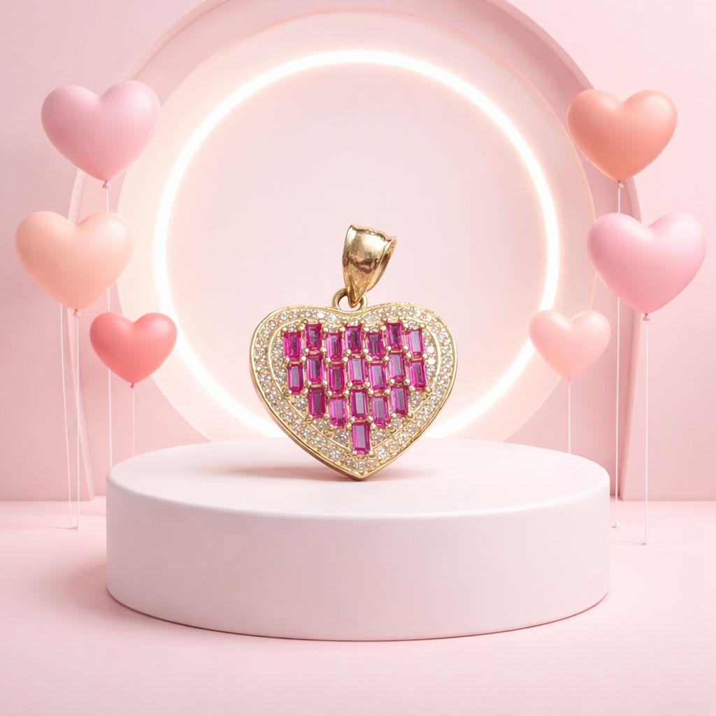 DIJE CORAZON CON CZ, 2.6 CM LARGO TOTAL CON ASA, ORO 14K